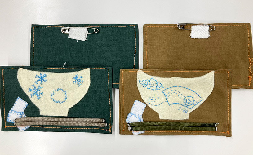 当社の和食器をモチーフにしたワッペンもフェルト&刺繍で手作り